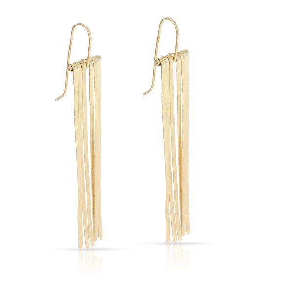 Justbag Handbags - Sophie Hughes Long Fringe Hammered Earrings in 18K Yellow Gold